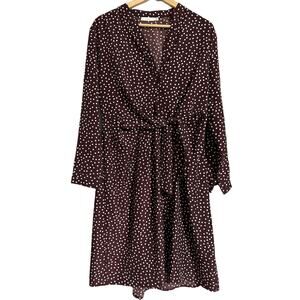 Lush Maroon Cream Polka Dot Tie Front Midi Dress Medium